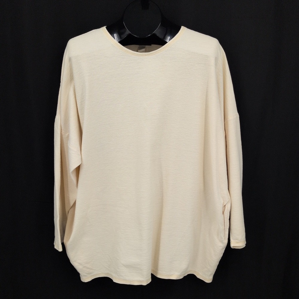 Michele Lamy Cream Sweatshirt Textured Oversized Boho Minimalist Pockets Large